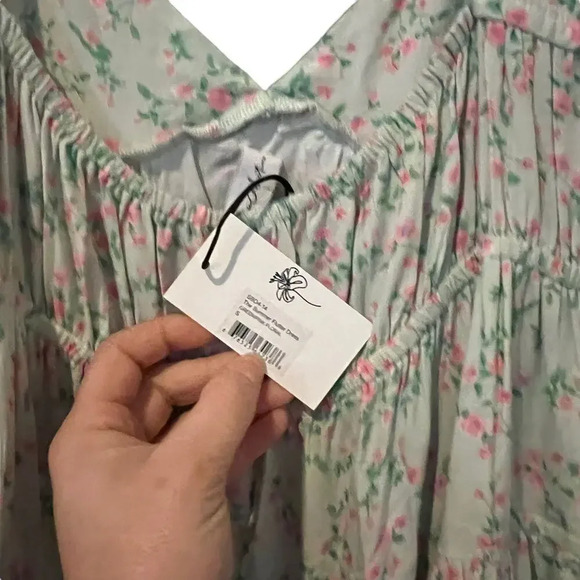 NWT Sokie Collective The Summer Flutter green pink floral midi Dress Size Small - Picture 8 of 9
